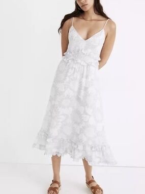 Madewell Ruffle Cami Dress Sunflower Season White Blue Ruffle Size 2